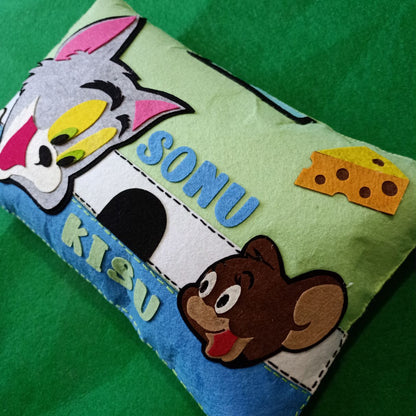 Tom and Jerry Themed Personalized 3D Felt Kids Pillow