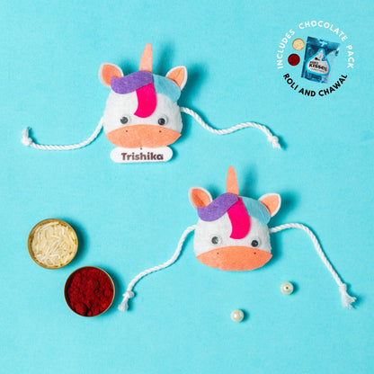 Unicorn Combo with Chocolates, Roli and Chawal | Personalised Kids Rakhi