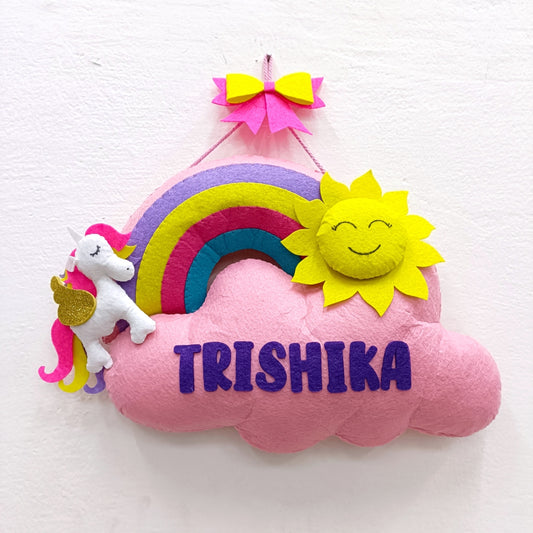 Unicorn and Rainbow | Personalised Felt Kids Small Hanging