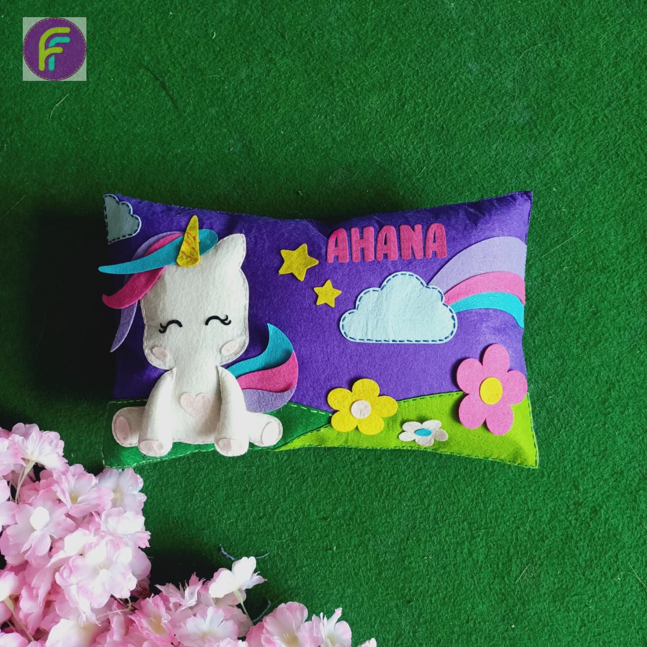 Unicorn Themed Personalized 3D Felt Kids Pillow