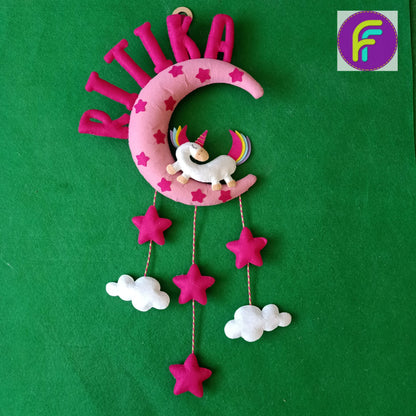 Unicorn on Moon | Personalised Felt Kids Hanging