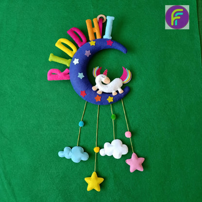 Unicorn on Moon | Personalised Felt Kids Hanging