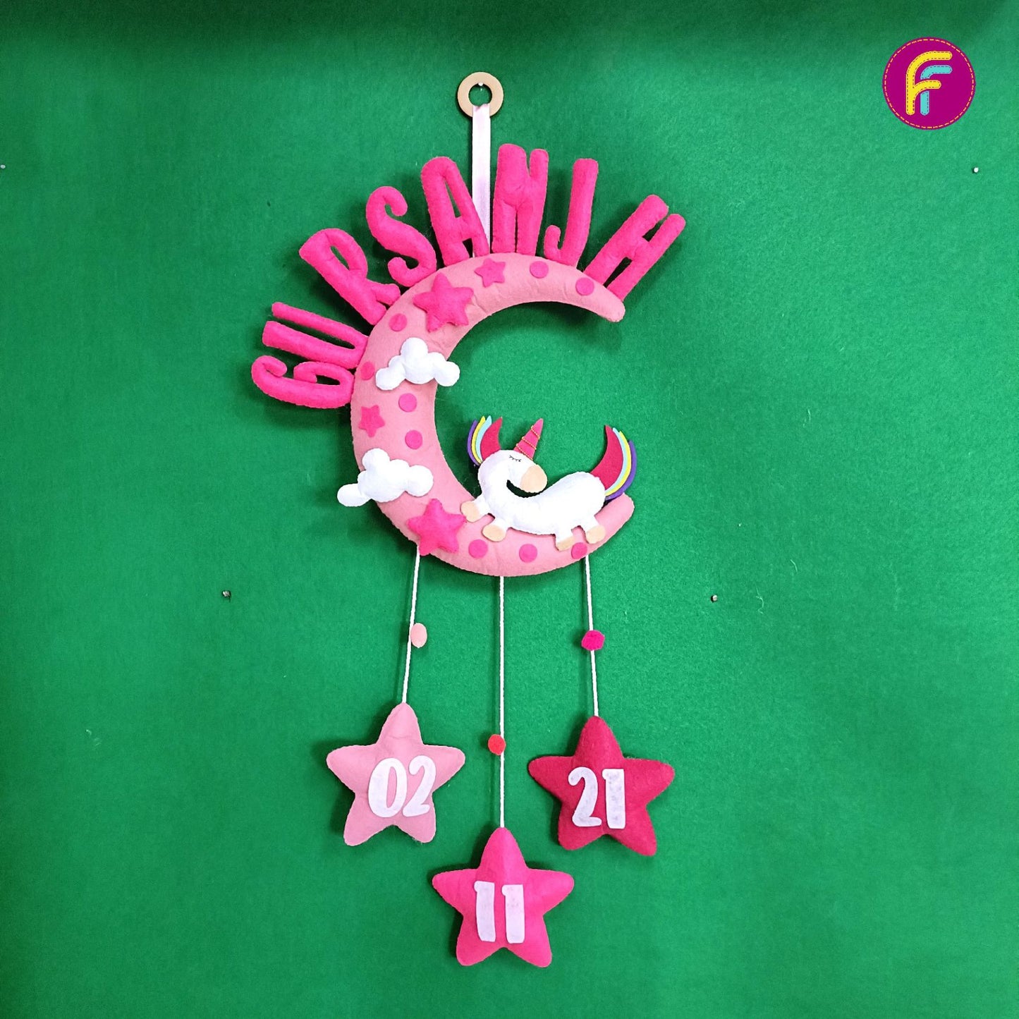 Unicorn on Moon | Personalised Felt Kids Hanging