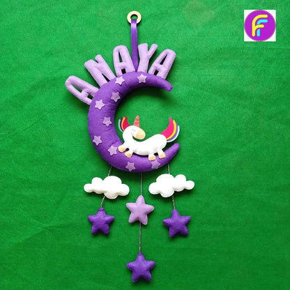 Unicorn on Moon | Personalised Felt Kids Hanging