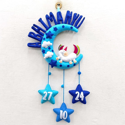 Unicorn on Moon with Stars | Personalised Felt Kids Hanging