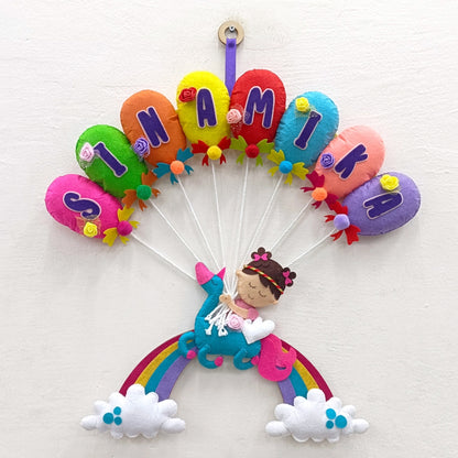 Unicorn on Rainbow | Personalised Felt Kids Hanging