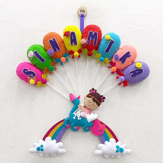 Unicorn on Rainbow | Personalised Felt Kids Hanging