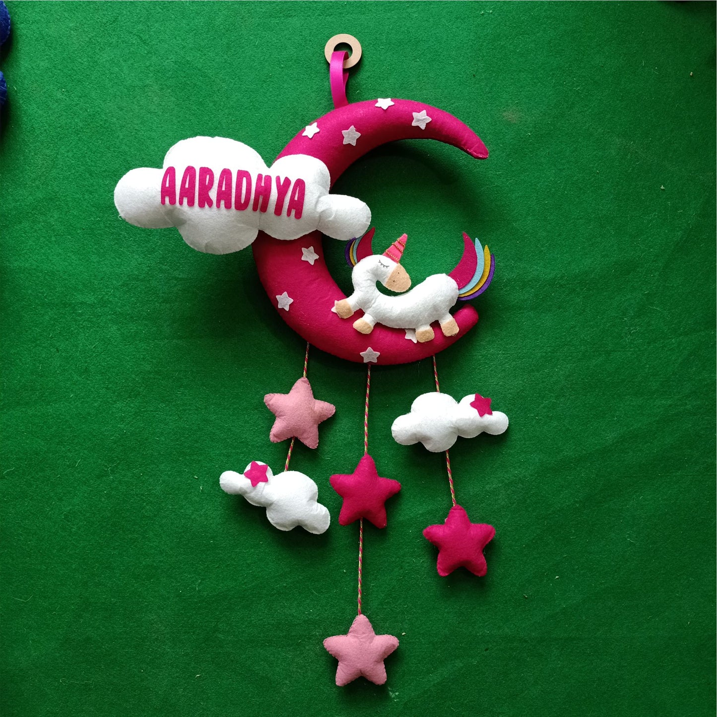 Unicorn with Moon and Cloud | Personalised Felt Kids Hanging