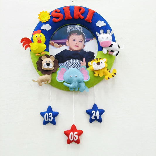 Farm and Wild Animals Hanging with Photograph | Personalised Felt Kids Room Decor