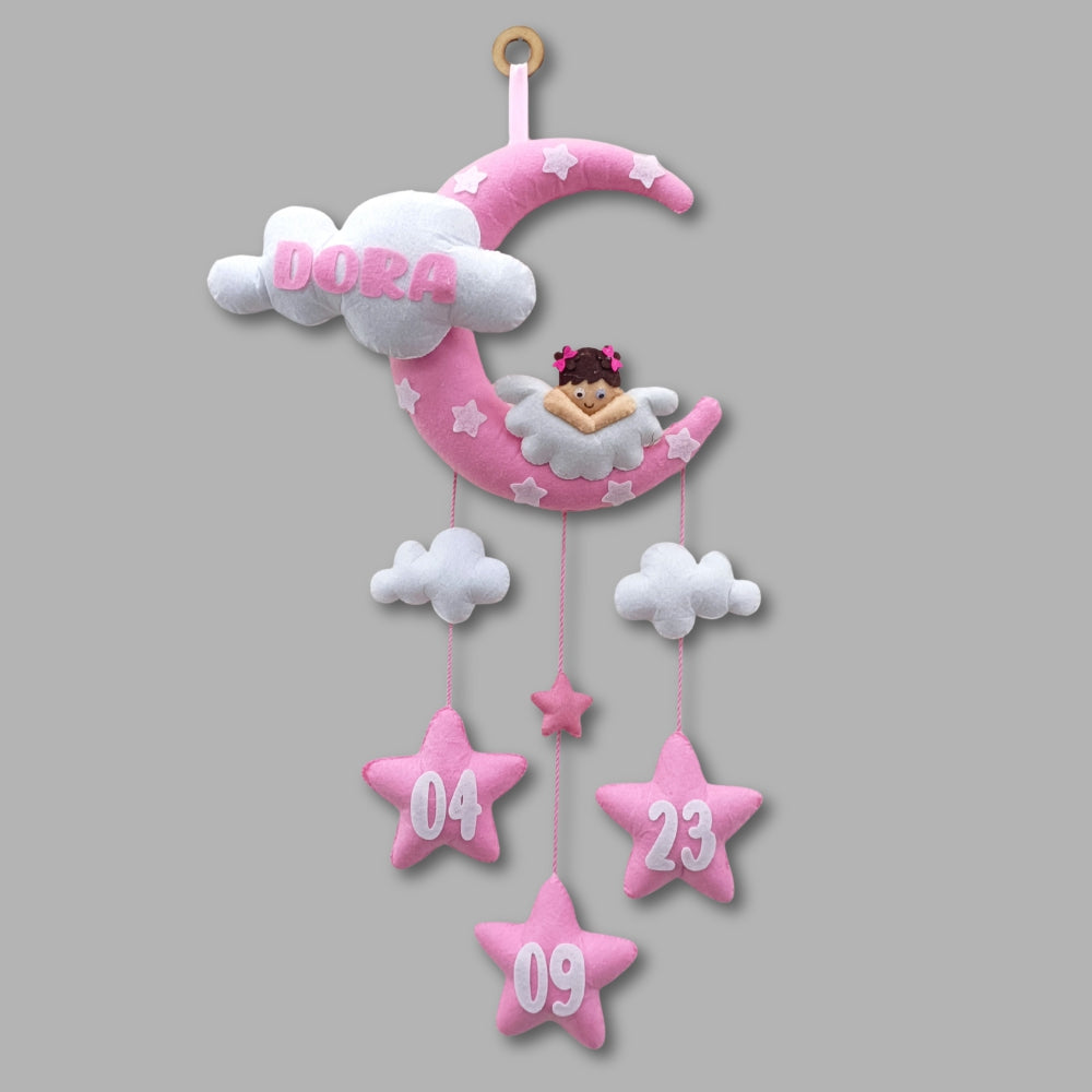 Angel On Moon with cloud | Personalised Felt Kids Hanging