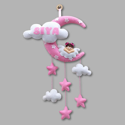 Angel On Moon with cloud | Personalised Felt Kids Hanging