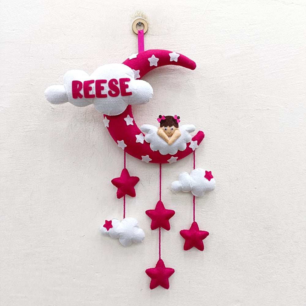 Angel On Moon with cloud | Personalised Felt Kids Hanging