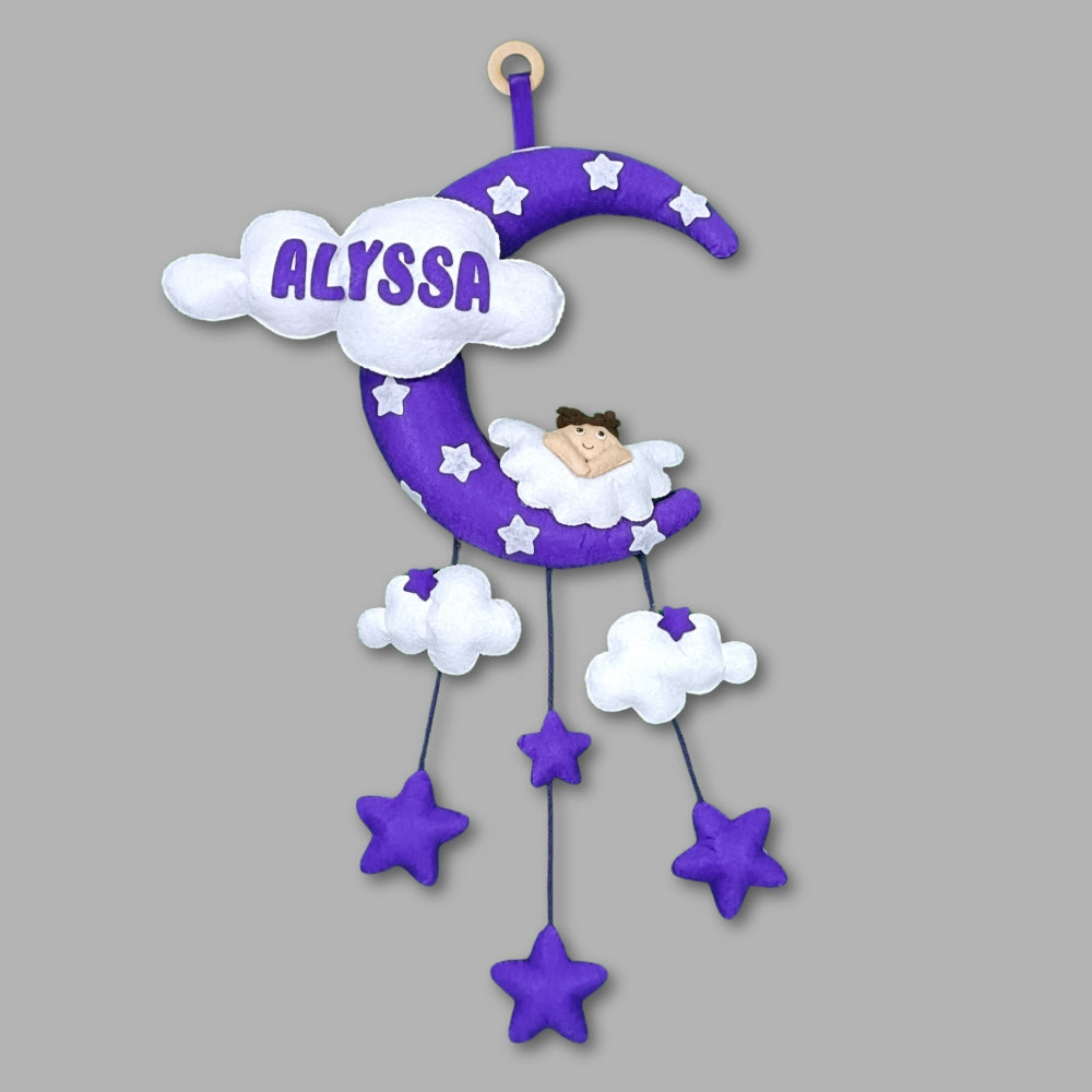 Angel On Moon with cloud | Personalised Felt Kids Hanging