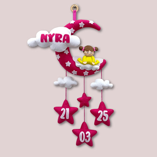 Baby Sitting on Moon with Cloud | Personalised Felt Kids Hanging