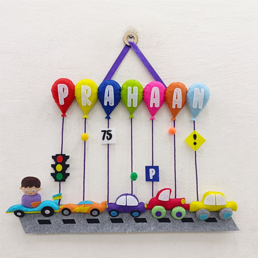 Cars Hanging with Balloons | Personalised Felt Kids Hanging