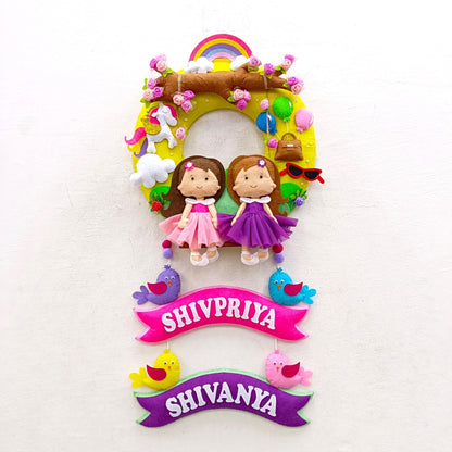 Girl or Boy on Swing Donut Hanging | Personalised Felt Kids Hanging