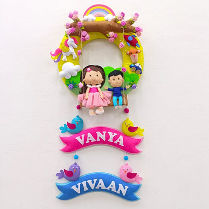Girl or Boy on Swing Donut Hanging | Personalised Felt Kids Hanging