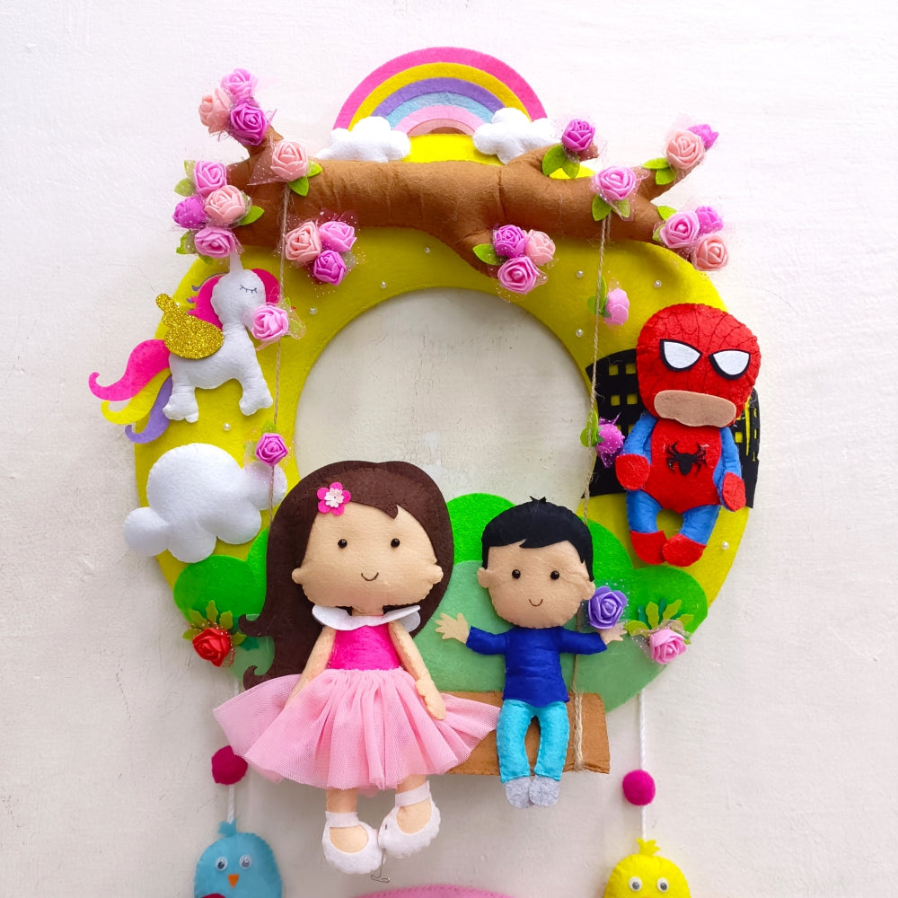 Girl or Boy on Swing Donut Hanging | Personalised Felt Kids Hanging