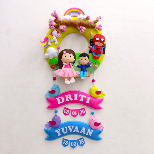 Girl or Boy on Swing Donut Hanging | Personalised Felt Kids Hanging