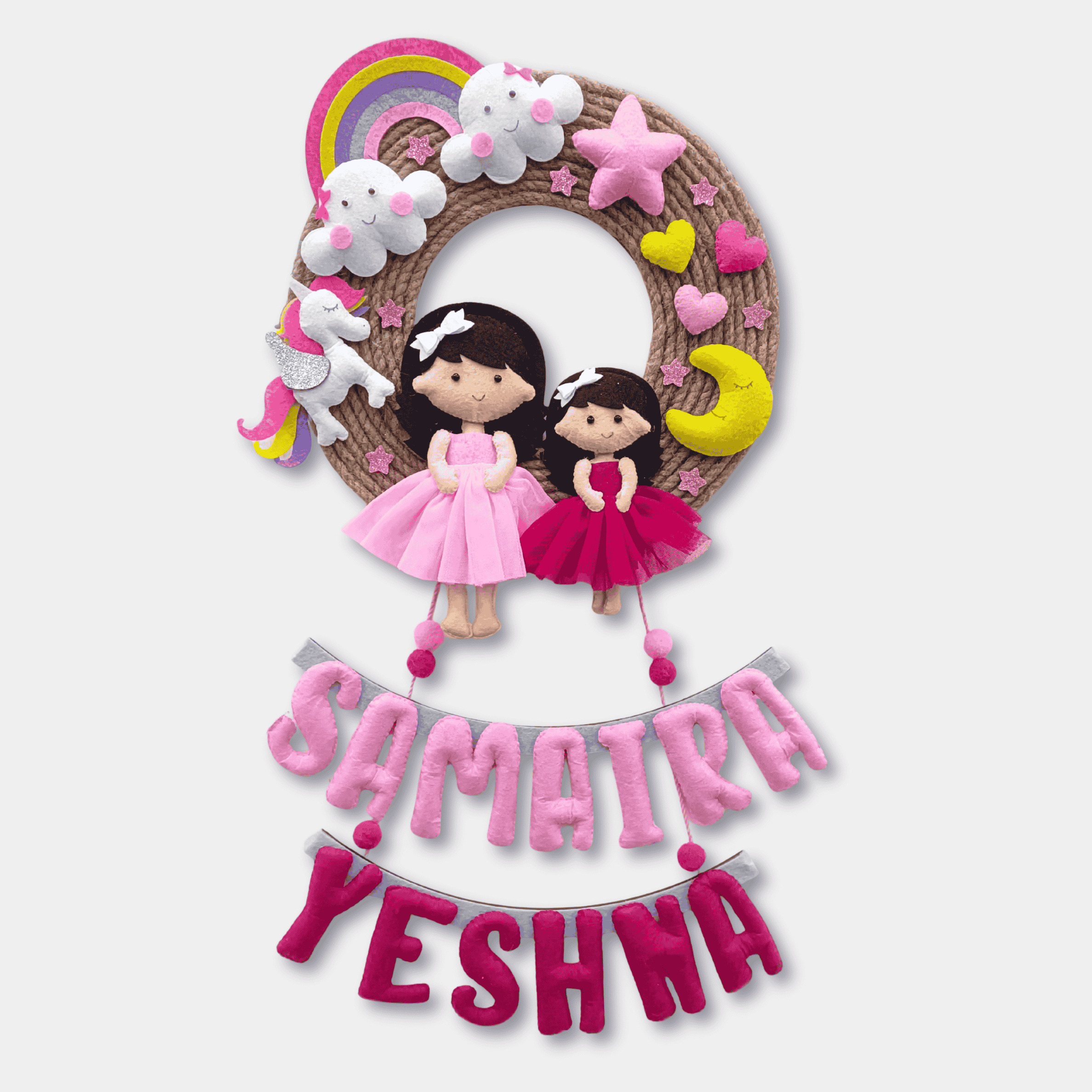 Beautiful Doll Siblings | Personalised Felt Kids Jute Hanging