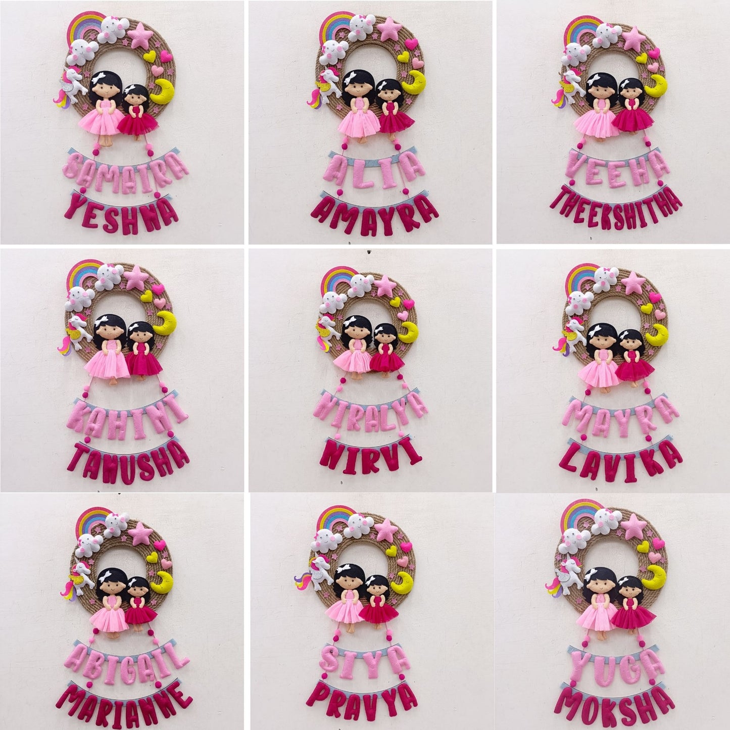 Beautiful Doll Siblings | Personalised Felt Kids Jute Hanging