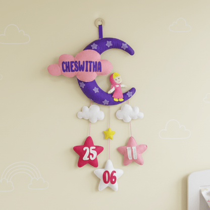 Masha with Moon and Cloud | Personalised Felt Kids Hanging