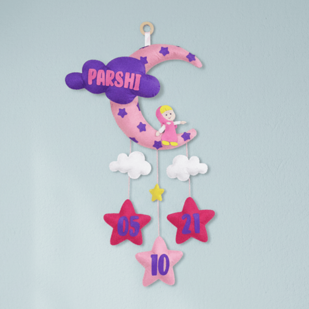Masha with Moon and Cloud | Personalised Felt Kids Hanging