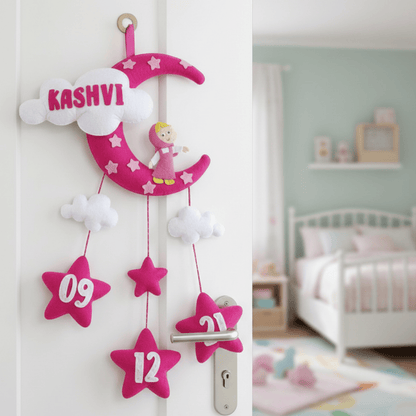 Masha with Moon and Cloud | Personalised Felt Kids Hanging